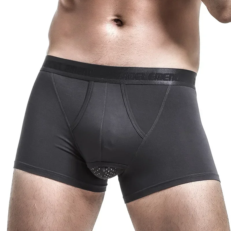 Men\'s Comfy Trunks Penis bulge Separation Leg Sports Panties Mid-waist Penis Sleeves Breathable Comfy Hip Lift Long Boxer Shorts