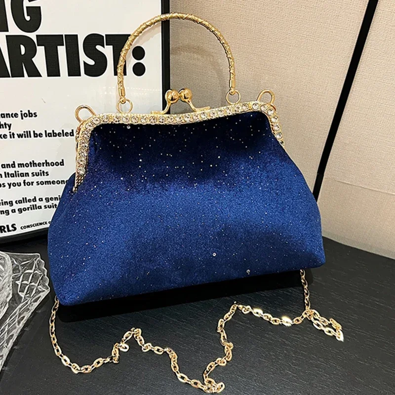 2026 Retro Evening Bag Women Handbags Vintage Designer Purple Blue Chain Shoulder Bag Lock Shell Clip Crossbody Bag Female Purse