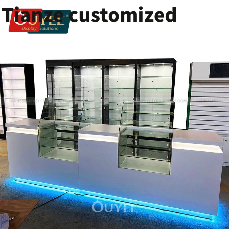 Customized-Wooden Cabinet Led Lighting Vitrine Store Display Cabinet Counter Display Showcase Smoke Shop Retail