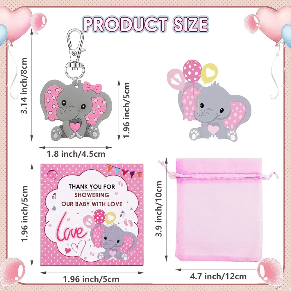 Set di portachiavi da 30 pezzi inclusi portachiavi con elefante borse con coulisse etichette di ringraziamento Baby Shower ospiti regali di ritorno