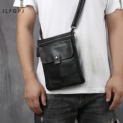 Bolso cruzado de cuero genuino de estilo Vertical para hombre, bandolera de un solo hombro con capa para la cabeza, informal, versátil para teléfono móvil