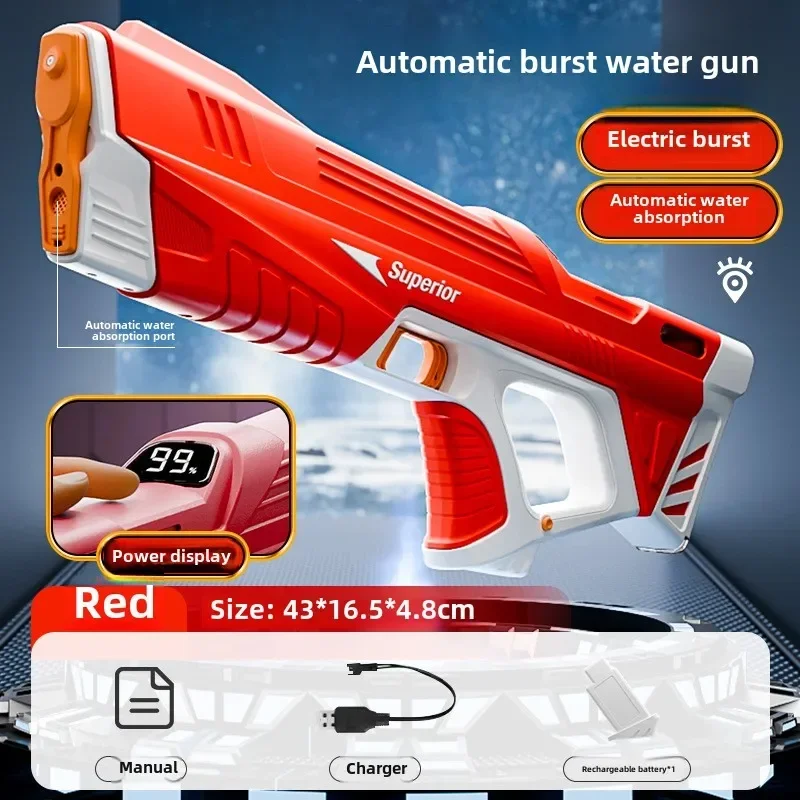 Nieuw elektrisch waterpistool voor kinderen Groothandel Automatische wateropname Batterijweergave Grote capaciteit Waterspeelgoed voor jongensWaterpistool