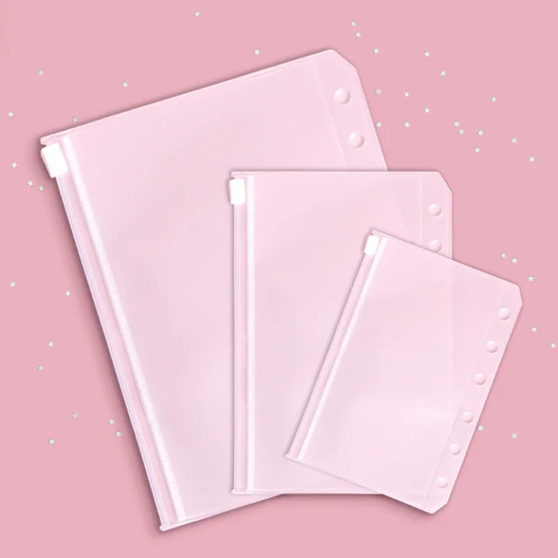 2~5 Transparent Frosted PVC Binder Book Page File Folder 6-hole Memo Paper Card Photo Note Bill Zipper Pocket Office Accessories