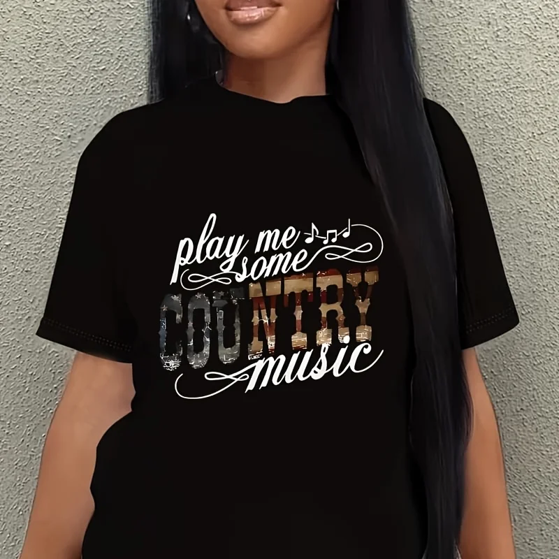 Play Me Some Country Music Women's Plus Size T-Shirt 100% Cotton 220g