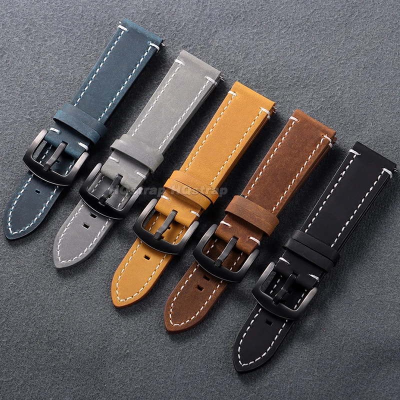 Genuine Leather Strap 18mm 19mm 20mm 21mm 22mm 24mm Retro Calfskin Watchband for Huawei Watch for Omega Quick Release Bracelet