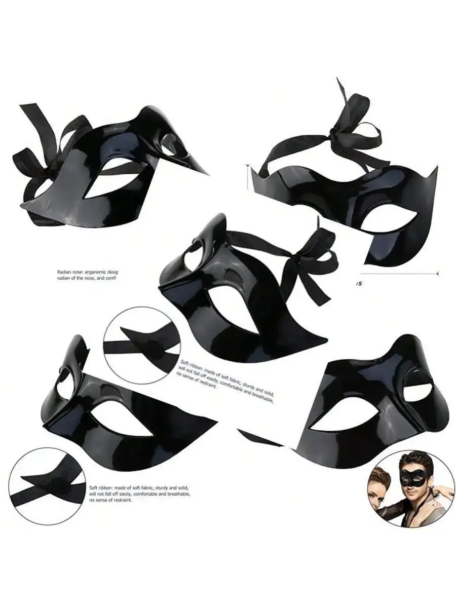 

10pcs Black Venetian Half Face Mask For Masquerade Ball Halloween Party