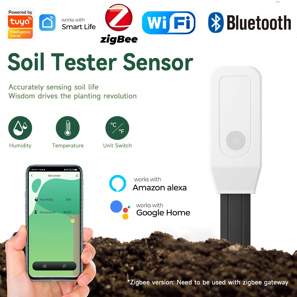 

Tuya Wifi/zigbee Soil Tester Sensor Real TimeTest Humidity Temperature Moisture Remote Monitoring for Flower Potting Planting
