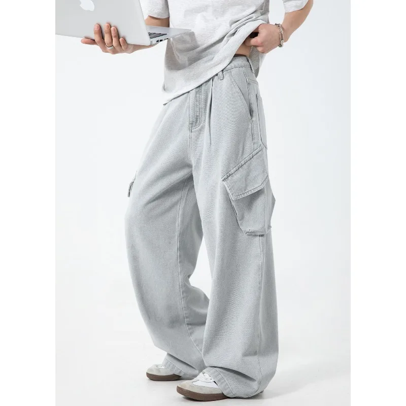 

Men's Jeans Spring New Stylish Male Clothing Side Pocket Straight Leg Pants Loose Long Denim Jeans High Street