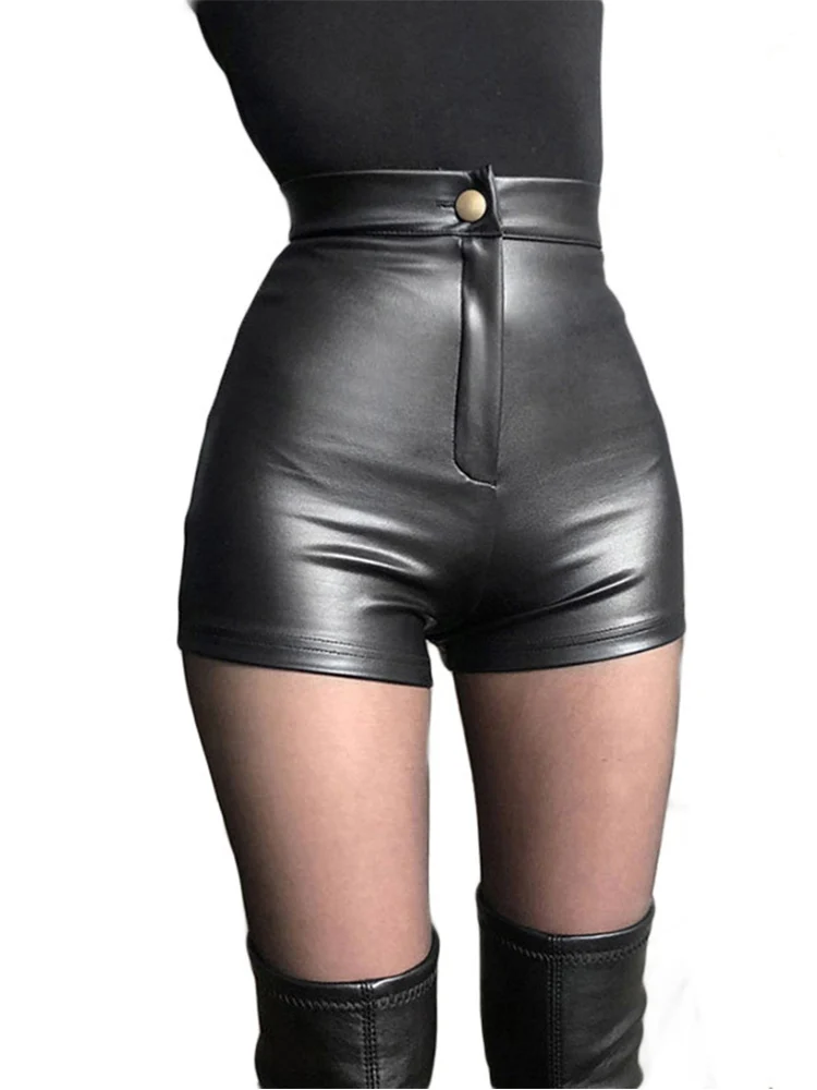 

Sexy Black PU Fashion Casual Summer Shorts Women Clothing Faux Leather Goth High Waisted Womens Shorts Y2k Hot Woman Short Pants