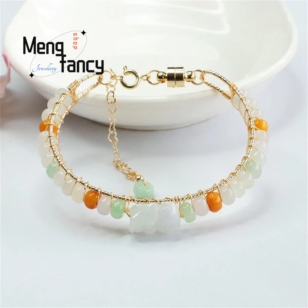 Natural Jadeite Pixiu Bracelet Tri-colour Abacus Bead String Exquisite Elegant Simple High-grade Luxury Quality Fashion Jewelry
