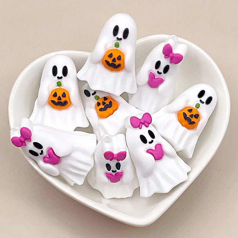 

2 шт., два милых силиконовых бусины с изображением призрака, пищевые бусины с персонажами для DIY, детские браслеты, цепочки для сосок, ювелирные аксессуары