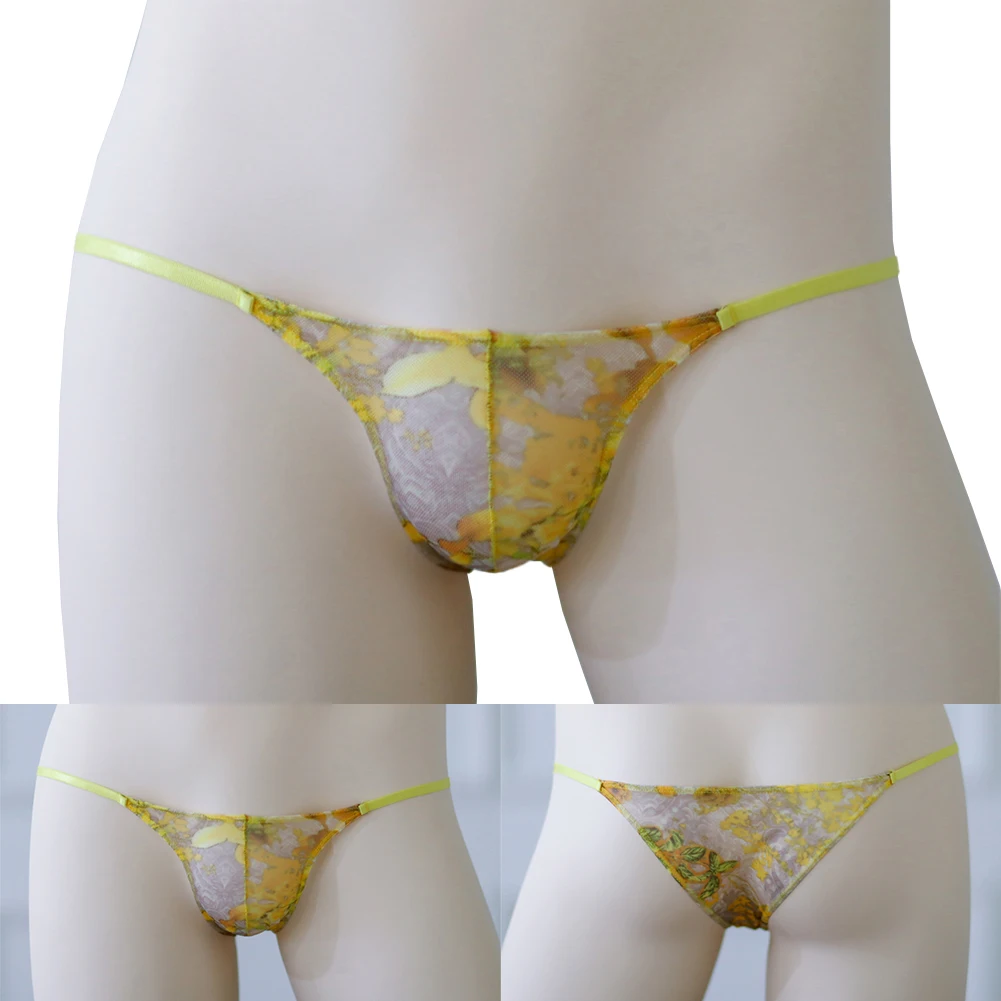 Sexy Floral Print Men Lace Beachwear Thong Slim Pouch T-back Underwear G-string Jockstrap Fashion Male Butt Lift Panties 2023