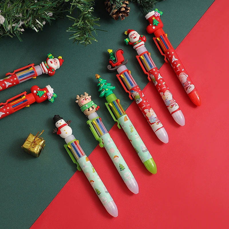 Christmas Eight-color Ballpoint Pen Cute Press Ballpoint Pen Holiday Kid Gift Merry Christmas Decor For Home Xmas Ornament