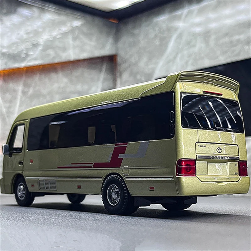 1:32 Coaster Alloy Bus Car Diecasts Metal Passenger Coach Vehicles Car Model Simulation Sound and Light Collection Kids Toy Gift