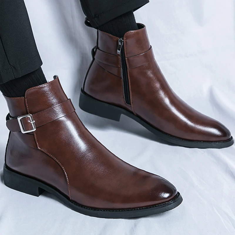 

Classic Leather Boots For Man Social Formal Ankle Boots Men Britain Winter Chelsea Boots Men Casual Leather Western Boots Male