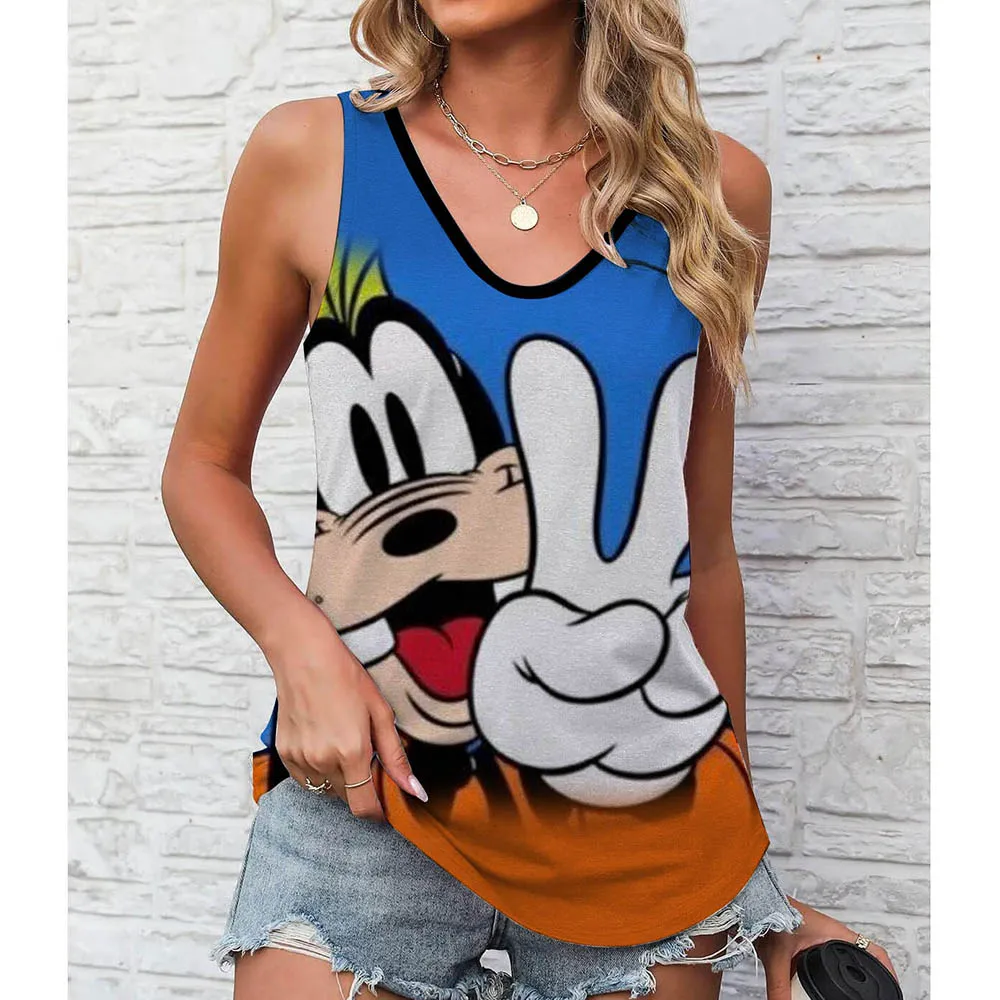 

Женский топ, летний жилет, женская рубашка без рукавов с принтом Disney Goofy, женский базовый жилет с 3D принтом, одежда Y2k