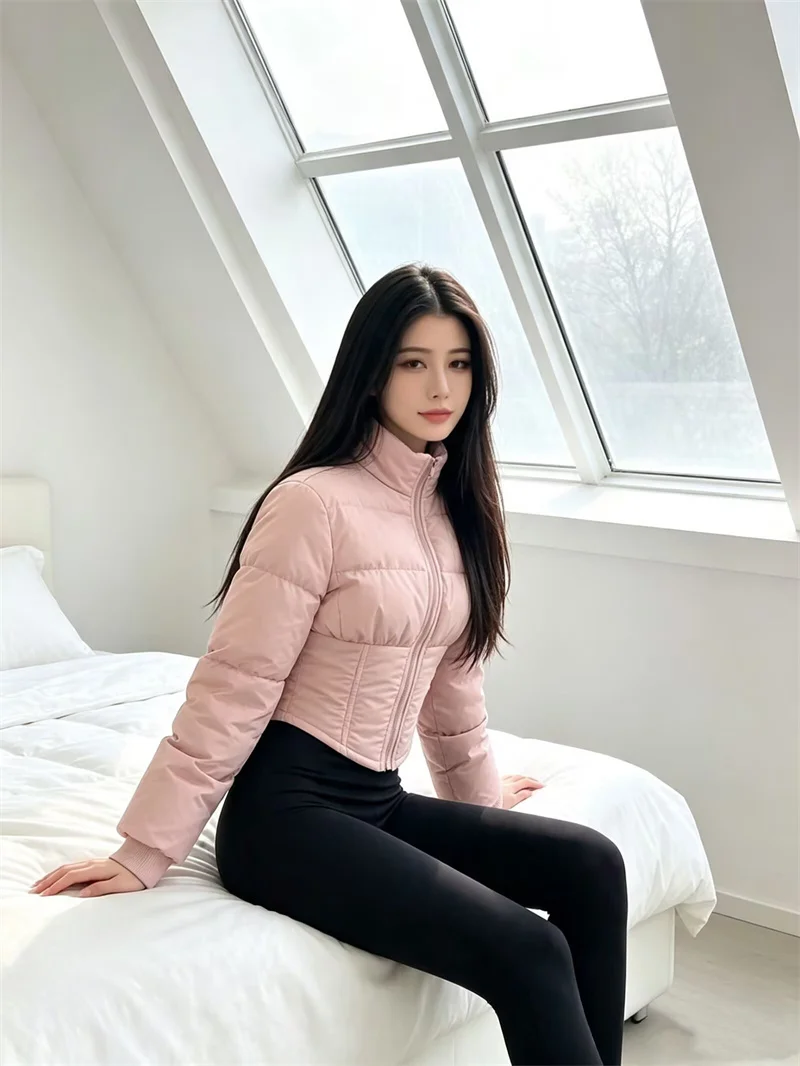 Guobioziy Women's Jacket 2026 Fall/Winter New Style Solid Color Long Sleeve European and American Stand Collar Slim Warm Cotton
