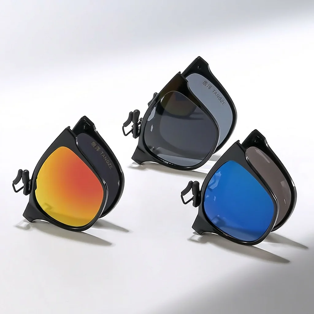 Driving Clip on Sunglasses Flip Up Design Press-to-Clip Sun Glasses for Myopia Eyeglasses Foldable Tinted Lens Outdoor Goggles