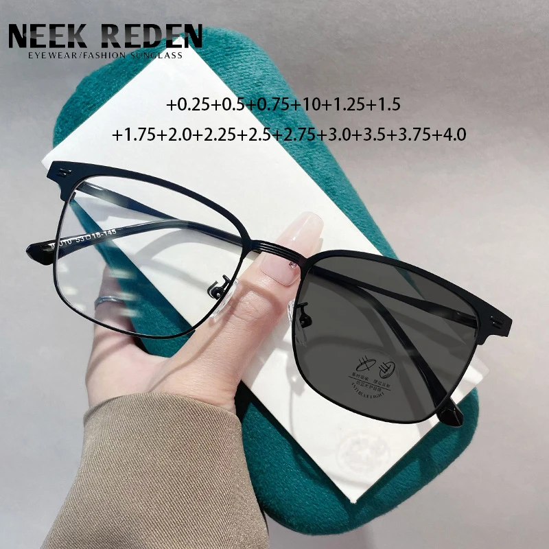 

Metal Frame Men Photochromic Reading Glasses Retro Presbyopia Computer Eyeglasses Diopters +0.25 +0.5+0.75 +1.25 +2.75 +3.0 +4.0