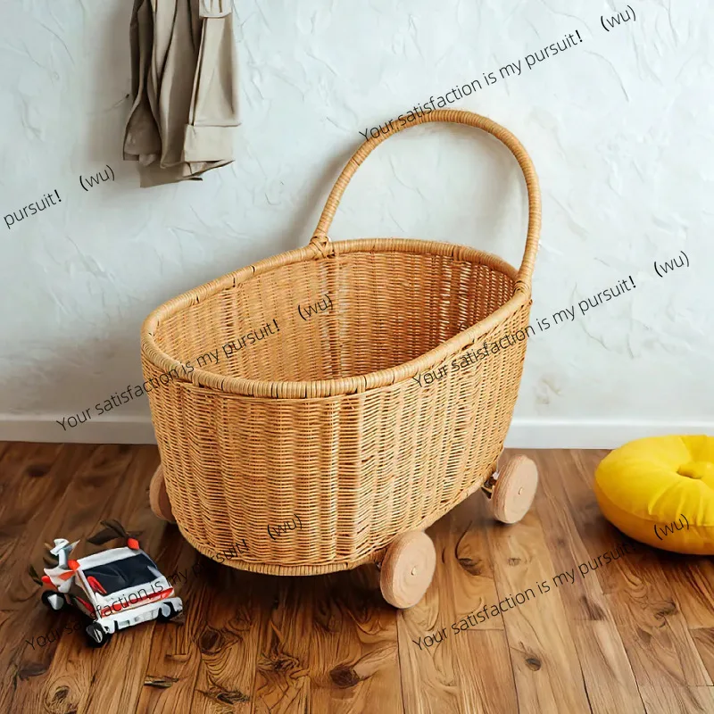 rattan toy storage basket, play house toy storage basket, rattan trolley hand-woven