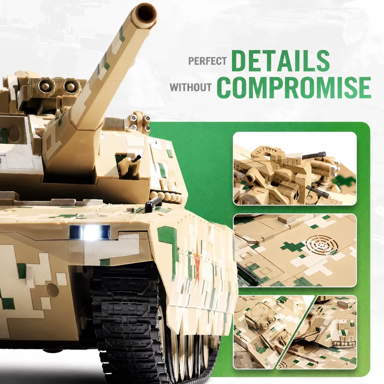 1:18 ZTZ-100 RC Tank Military Toy Electric Armored Vehicle 2.4GHz with Metal Tracks or Plastic Tracks, Sound Light Effects, 360° view 4