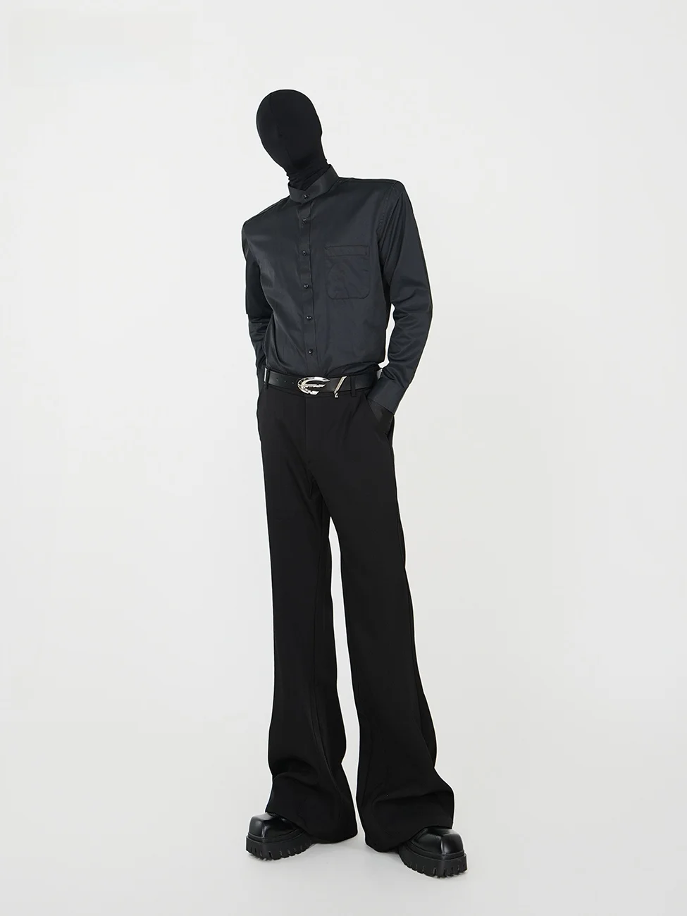 

Slim Fit Long Sve irt Men's Chinese Sle Stand Collar Iron Free Pure Color Basic Sle Faionable Urban Casual irt