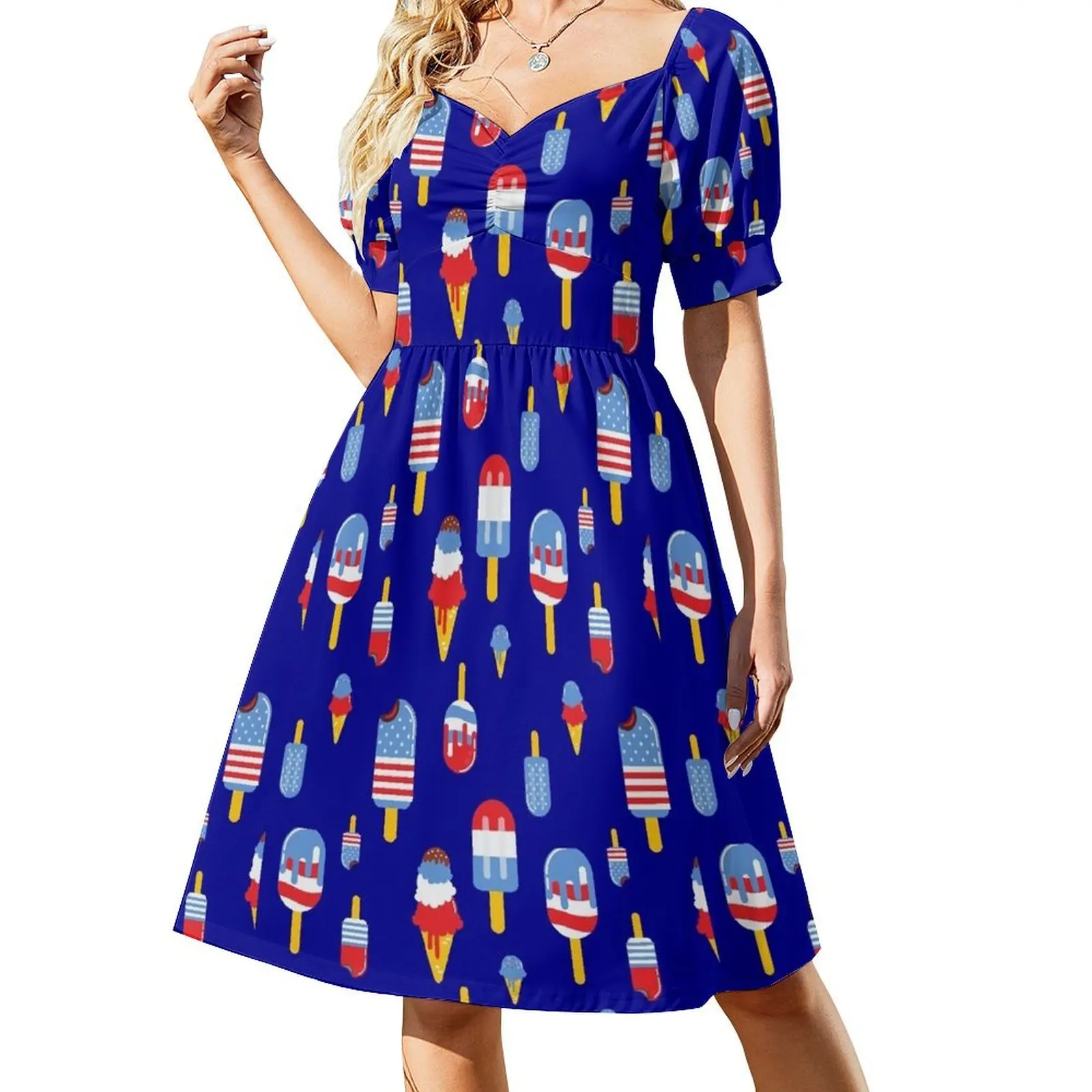 

Stars and Stripes Ice cream Cones and Popsicles Short Sleeved Dress party dresses women summer clothes Dress