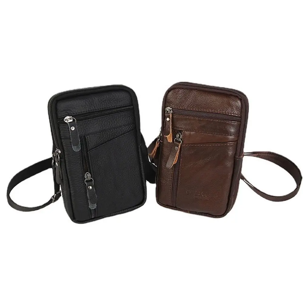 Genuine Leather Crossbody Phone Bag Single/Double Layer Large Capacity Phone Chest Bag Waterproof Charming Messenger Bag Men's