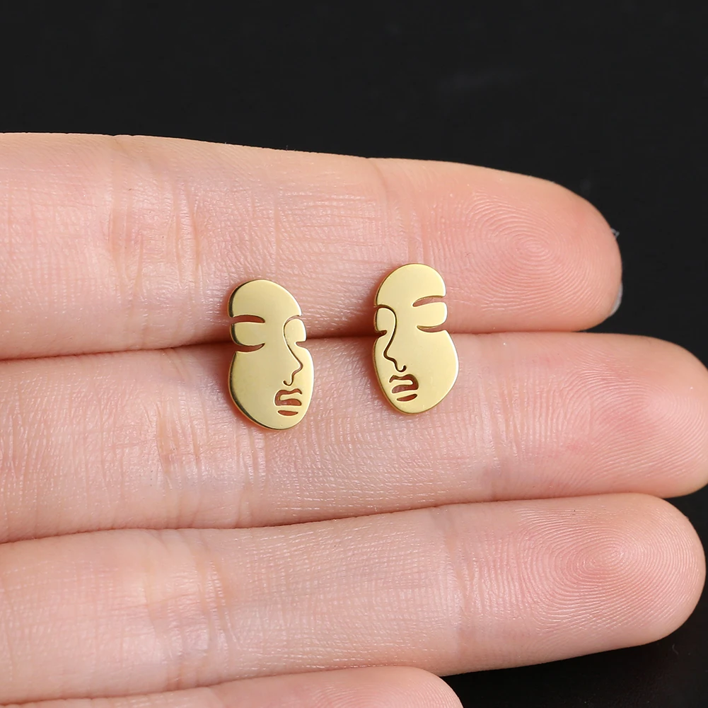 Cute Antlers Carrot Note Smile Stud Earrings for Girl Stainless Steel Gold Color Earring Simple Fashion Jewelry Gift