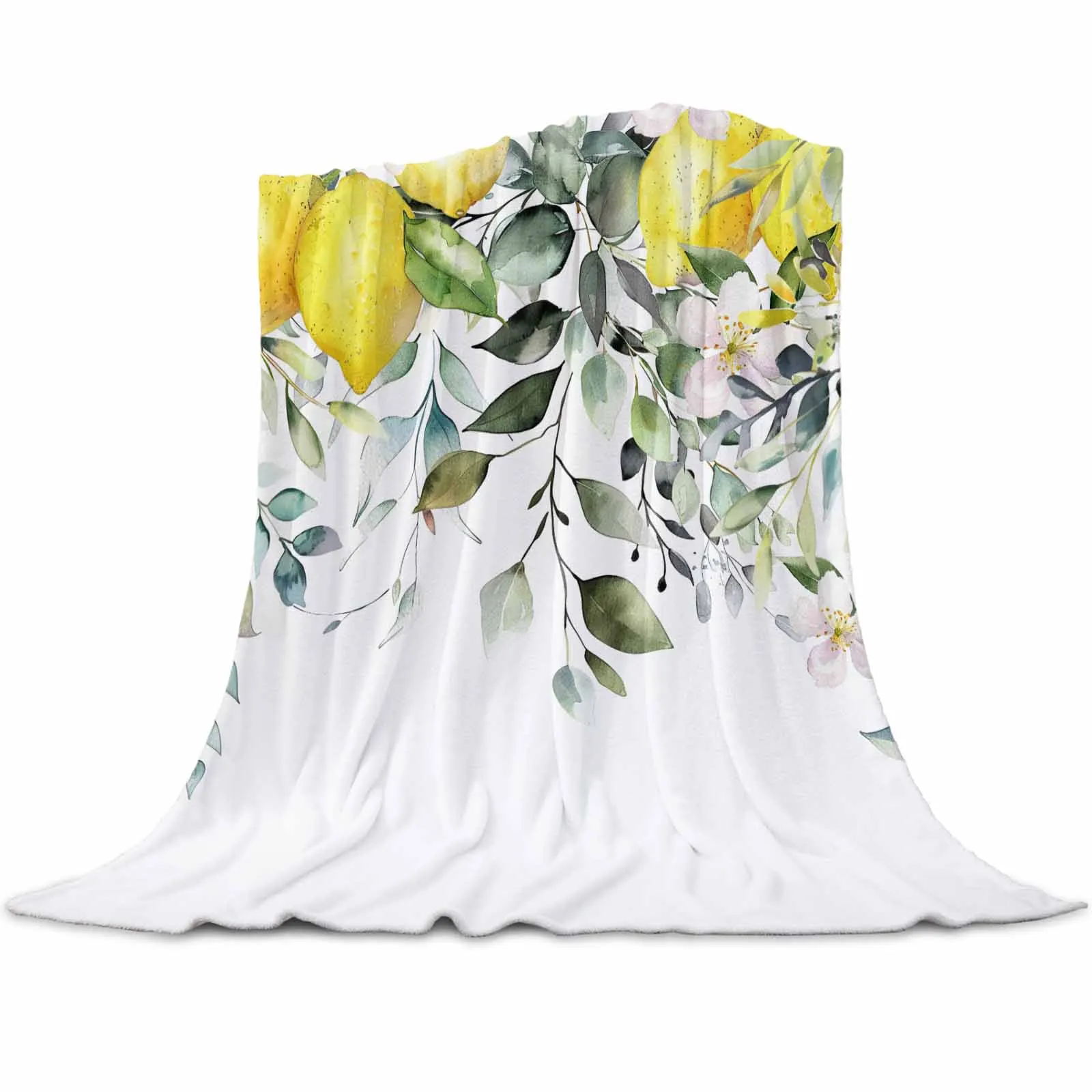 Pastoral Style Plants Leaves Lemon Throw Blanket for Sofa Warm Microfiber Flannel Blanket Bedroom Decor Blankets for Beds