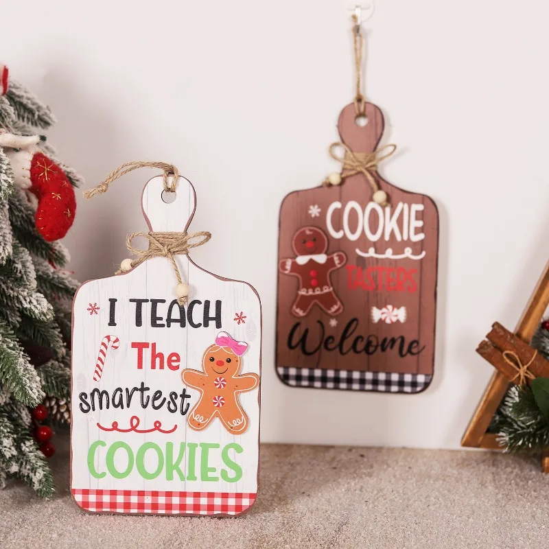 2PCS Christmas Wooden Wall Art Gingerbread Man Wood Wall Hangings Xmas  Door Sign Holiday Party Decoration