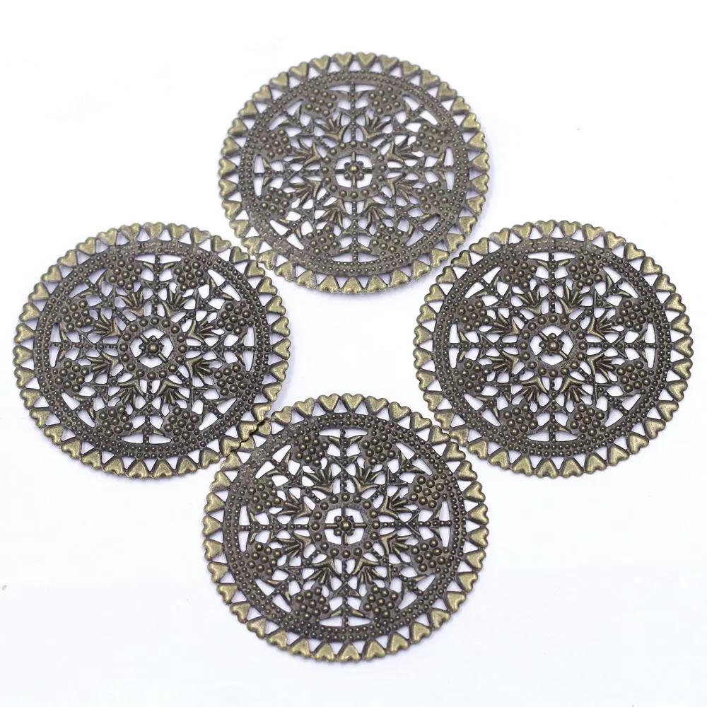 5 Stück Verzierungen rundes Herz filigrane Wraps Legierung Vintage Bronze Ton Schmuck DIY finden 60mm – Detail 6