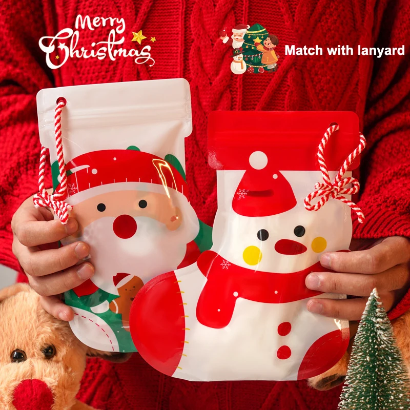 

10 шт. новогодний пластиковый цветок на молнии упаковочная сумка DIY Рождественский лось детские игрушки сахарные носки конфеты закуски подарочные пакеты для хранения