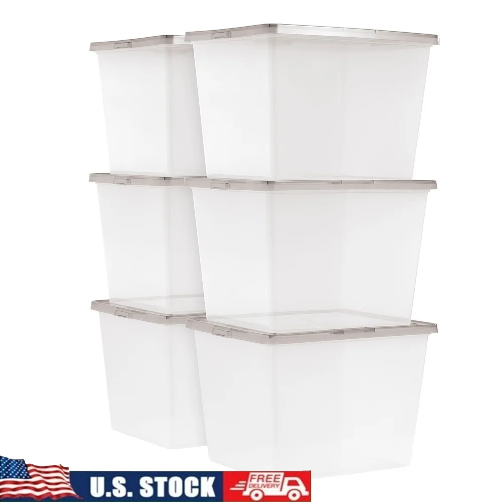 

36 Qt Plastic Storage Bins with Lids Stackable Totes 6 Pack Durable Organization Containers Home Office Garage Classroom