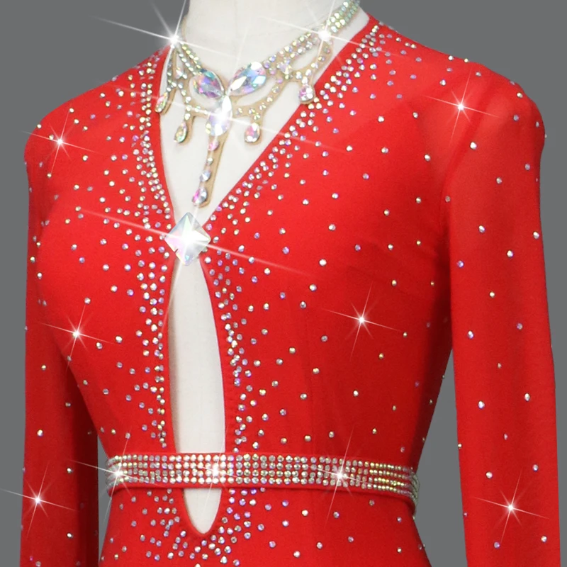 Abito da ballo latino per ballo di fine anno Abbigliamento da pratica per donna Costume sportivo Sala da ballo Concorso americano Abito midi con nappa Gonna da palcoscenico per ragazza