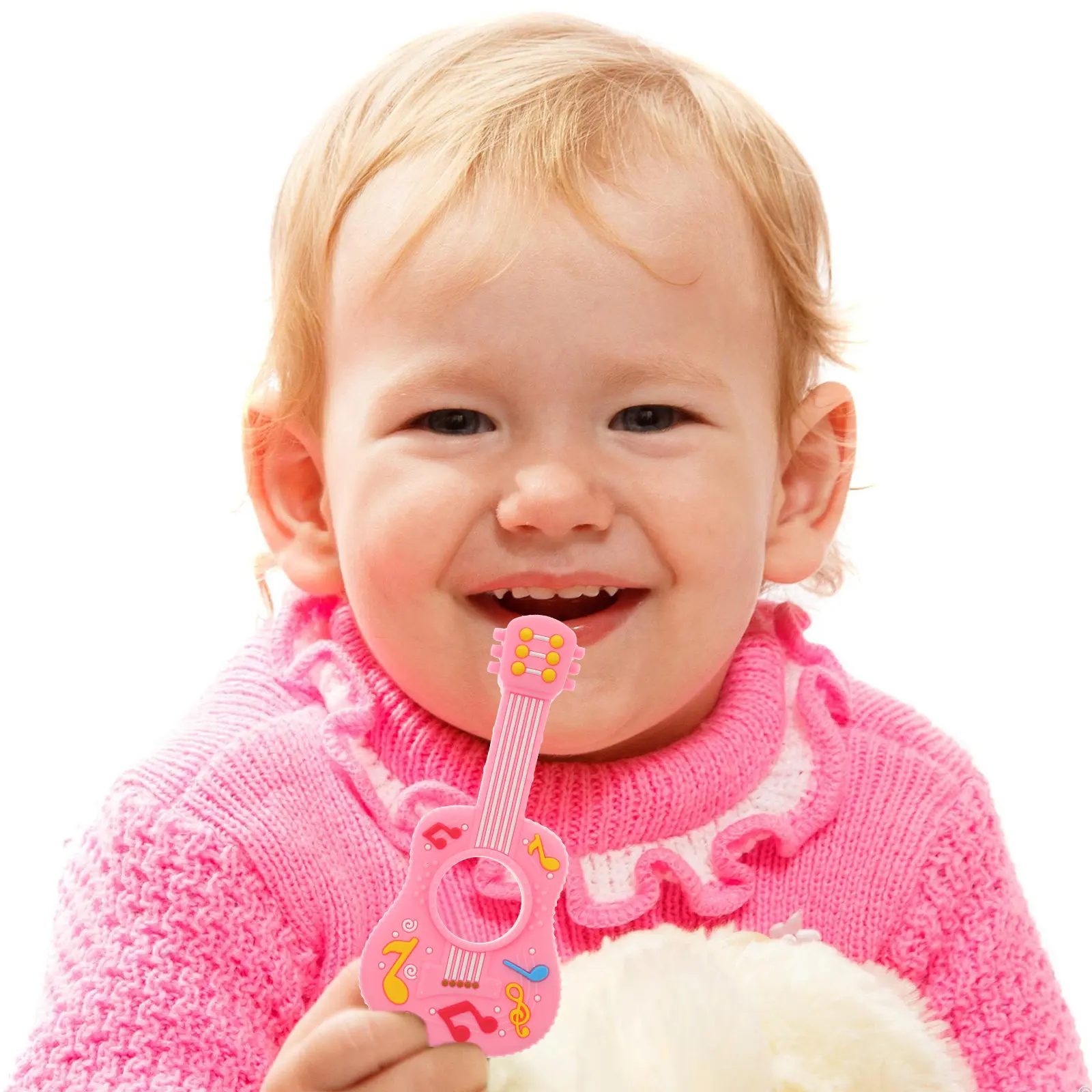 

2Pcs Baby Teether Creative Guitar Shape Silicone Soothes Gums Relieves Teething Discomfort Infant Chewing Molar