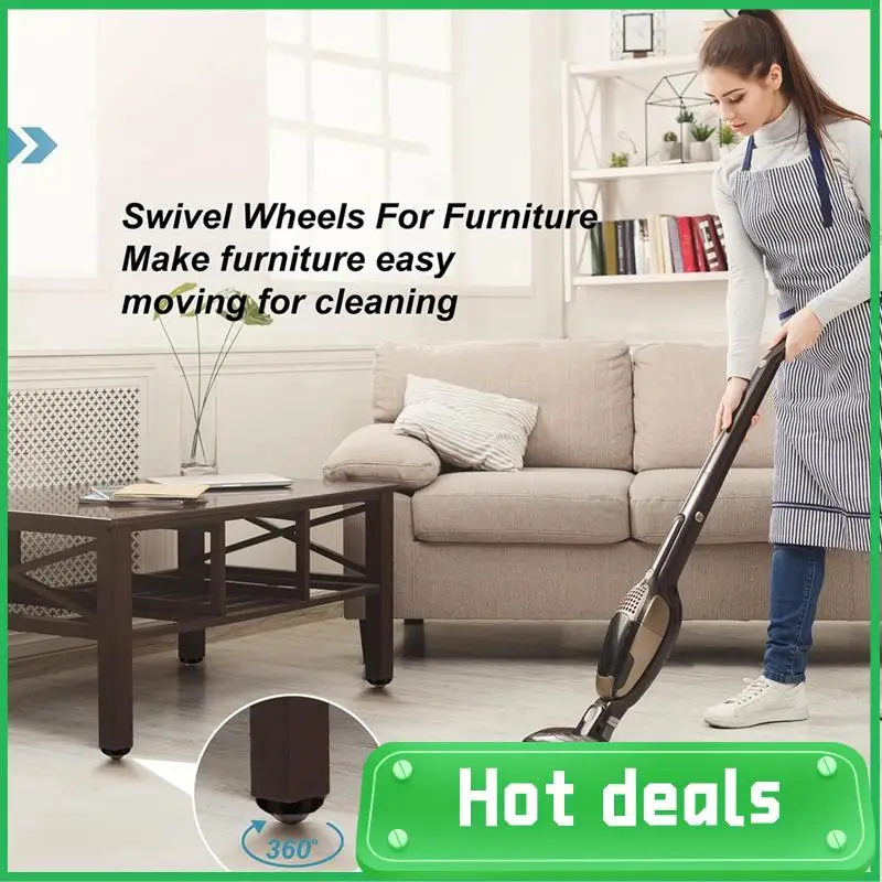AC62-4 Piece 1 Inch Self Adhesive Caster Wheels For Furniture Low Profile Swivel Wheels Black For Small Appliance Storage Bins