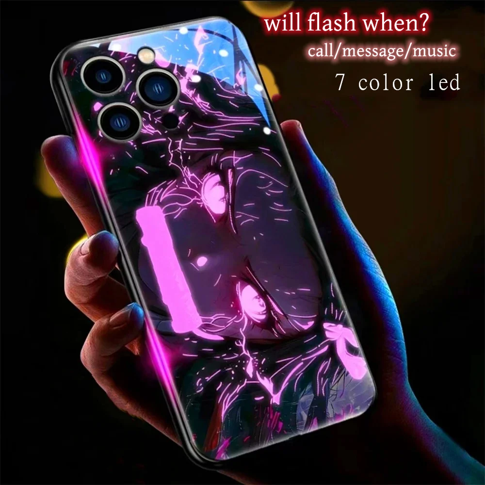 2025 Japanese Anime LED Flash Phone Case For Samsung S24 S23 S22 S21 S20 FE Note 20 Plus Ultra A54 A53 A32 Luminous Glass Cover