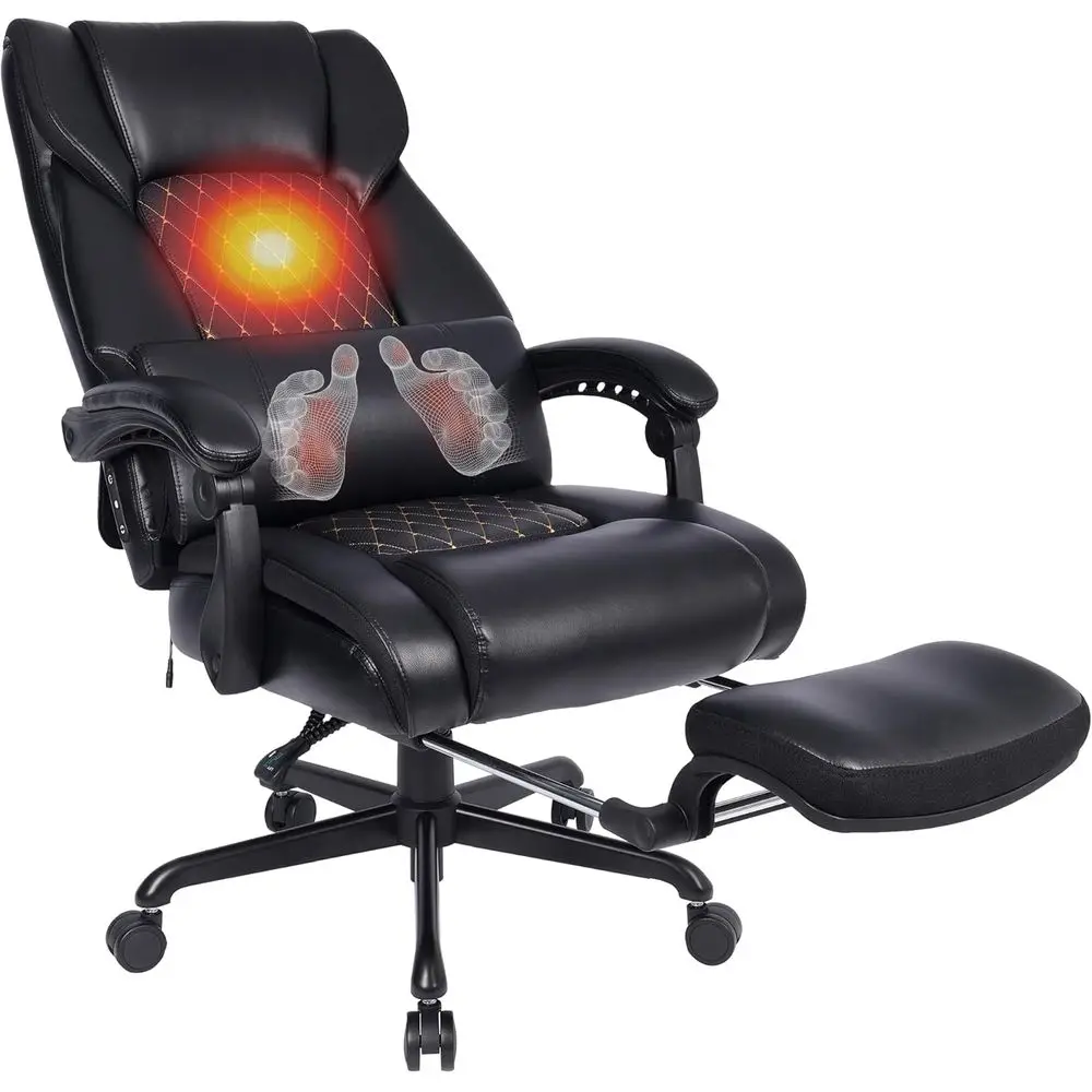 

Black 3D Massage Chair with Heat, 500 lbs Capacity, Reclining Desk Chair for Big and Tall, Electric Heated Gaming Chair with Foo