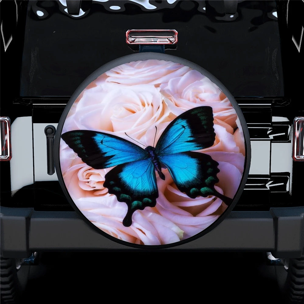 Colorful Butterfly Print Pattern Spare Wheel Cover Waterproof Sunscreen Suitable For Any Vehicle Auto Accessories 14-17 Inches