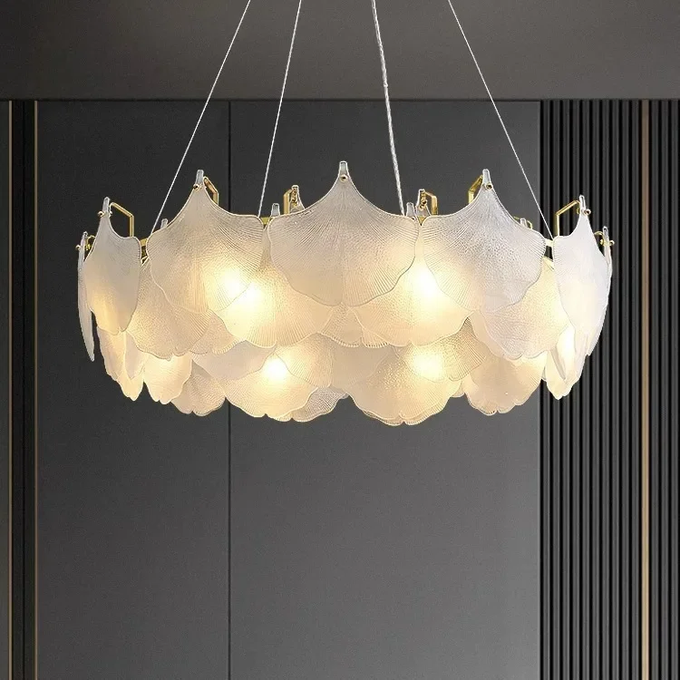 French shell chandelier, living room, glass hall, main light, luxurious modern ginkgo leaf, personalized and creative bedroom