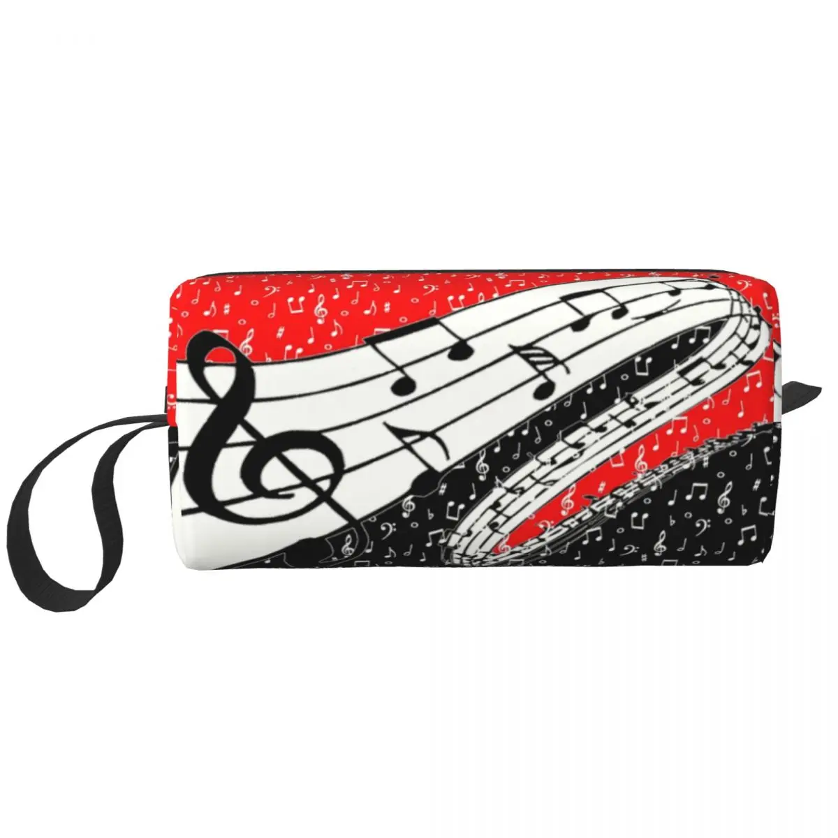 Custom Red And Black Music Theme Toiletry Bag for Women Makeup Cosmetic Organizer Ladies Beauty Storage Dopp Kit Box