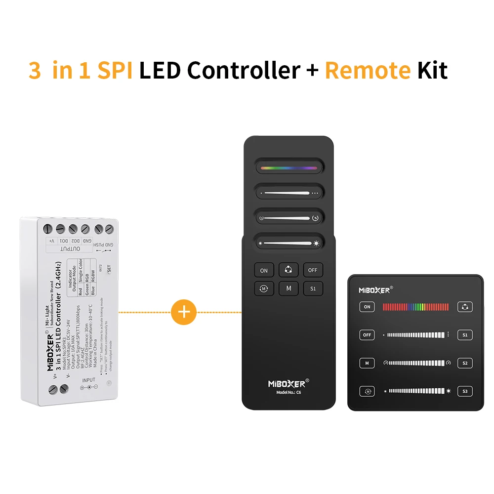 Controller LED Miboxer 2.4G 3 in 1 SPI monocolore/RGB/RGBW per WS2811 WS2812B WS2815 5050 Striscia LED DC5-24V