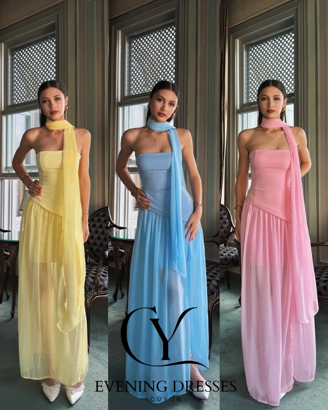 CUYUN-vestidos de verano de gasa para mujer, vestidos de fiesta elegantes personalizados hasta el suelo para ocasiones especiales 2025