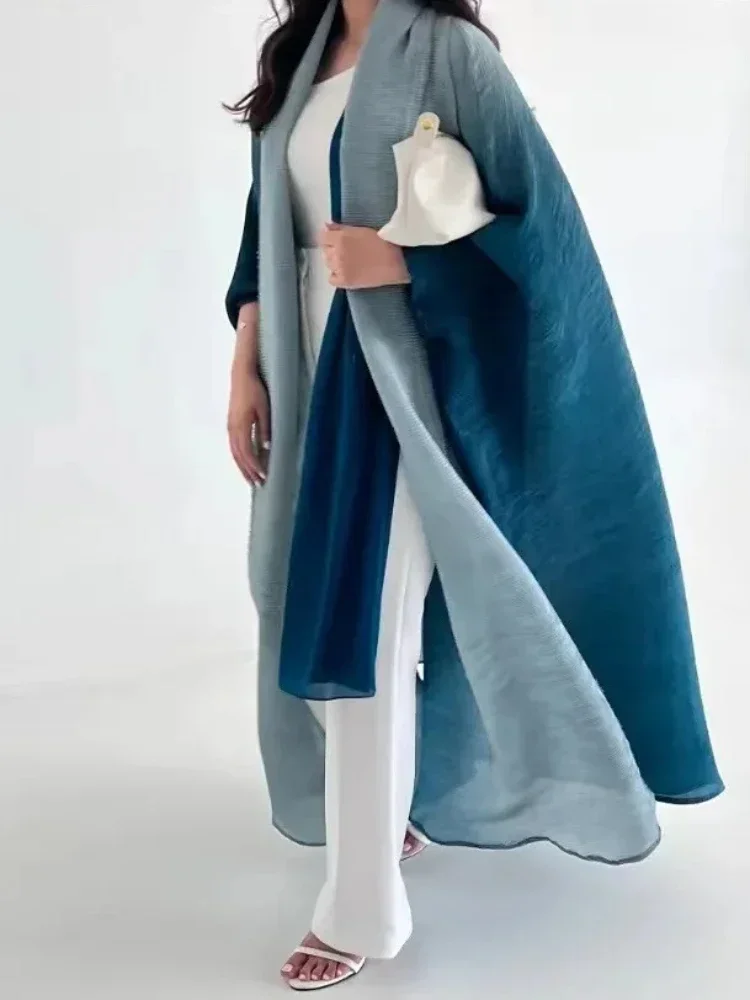 

EGRM Miyake Pleated Trench Coat Gradient Color Plus-Sized Batwing Sleeve Scarf Long Shawl Dresses for Women 2025 New 6GR1683