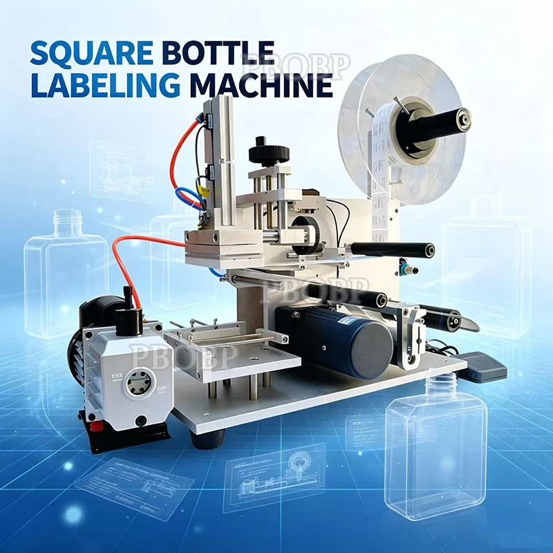 PBOBP Semi-automatic Flat Labeling Machine With Label Printer For Square Bottle/Flat Product Labeling Coding Date At Once