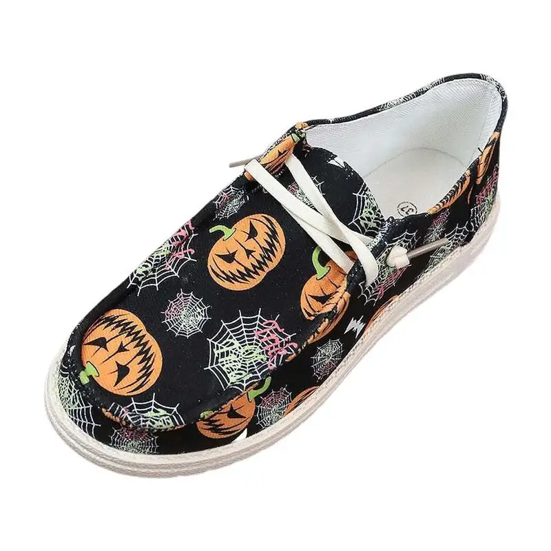 Halloween Shoes For Woman Halloween Canvas Slip-On Loafers Flatform Padel Shoe Sneakers Walking Fashion Comfortable Loose Shoes