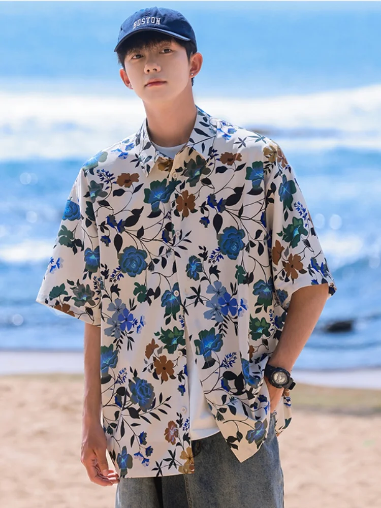 Summer Thin Short Sleeve Shirt Men's Loose Casual Style Five-Quarter Sleeve Casual High-End Feeling Shirt Jacket Japanese Style