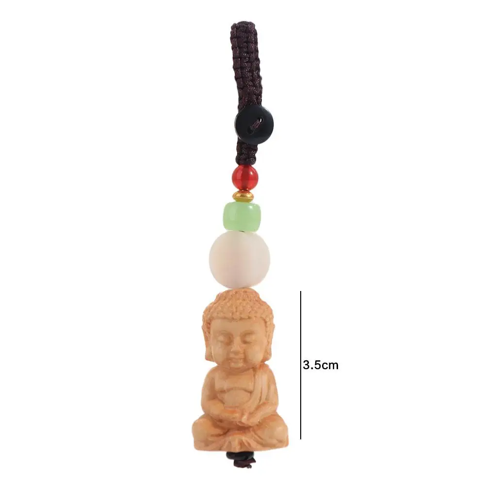 Men Women Boxwood Buddhist Keychain Wooden Handcarved Tathagata Buddha Lanyard Natural Monk Buddhist Keyring Jewelry Gift