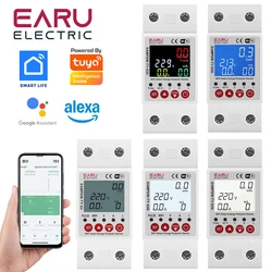 Tuya WiFi Smart Circuit Breaker 2P 63A Energy Meter kWh Earth Leakage Over Under Voltage Protector Relay Switch RCBO